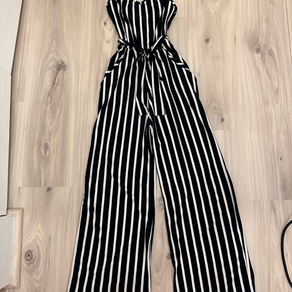 Navy and White Striped Jumpsuit